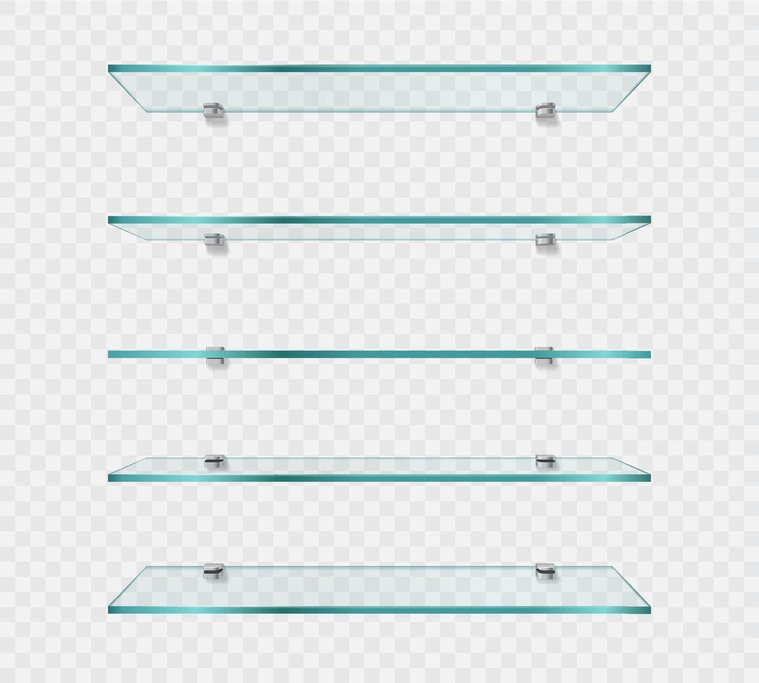 realistisk tömma affär glas hylla, hyllor på vägg vektor