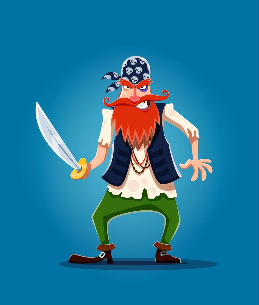 Karikatur rot bärtig Pirat Matrose mit Schwert vektor