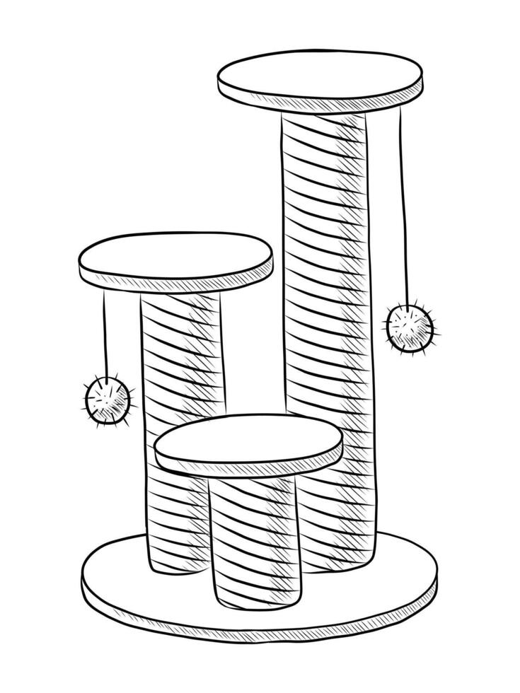svart och vit vektor teckning av en tre nivåer kliar sig posta