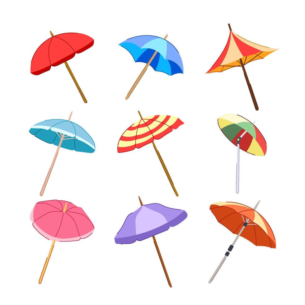 strand paraply uppsättning tecknad serie vektor illustration
