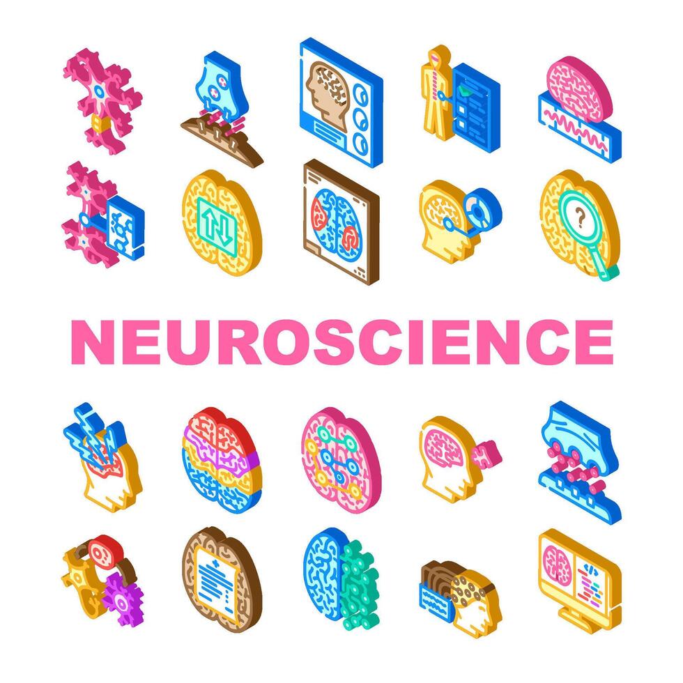 neuroscience hjärna läkare medicinsk ikoner uppsättning vektor