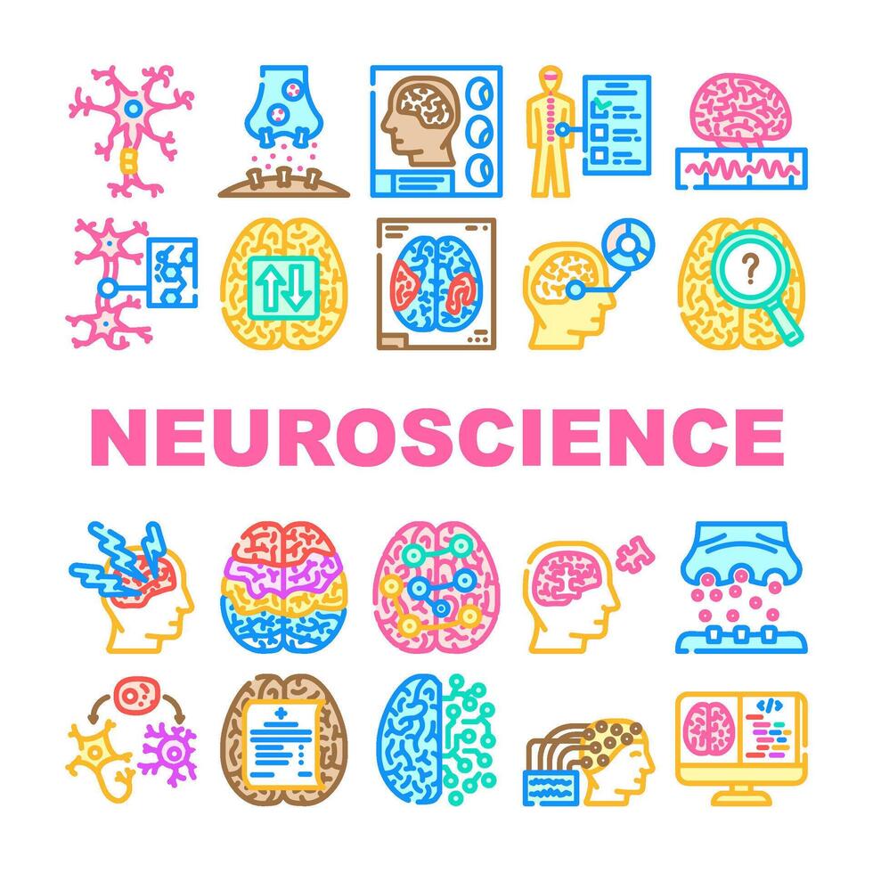 Neurowissenschaften Gehirn Arzt medizinisch Symbole einstellen Vektor