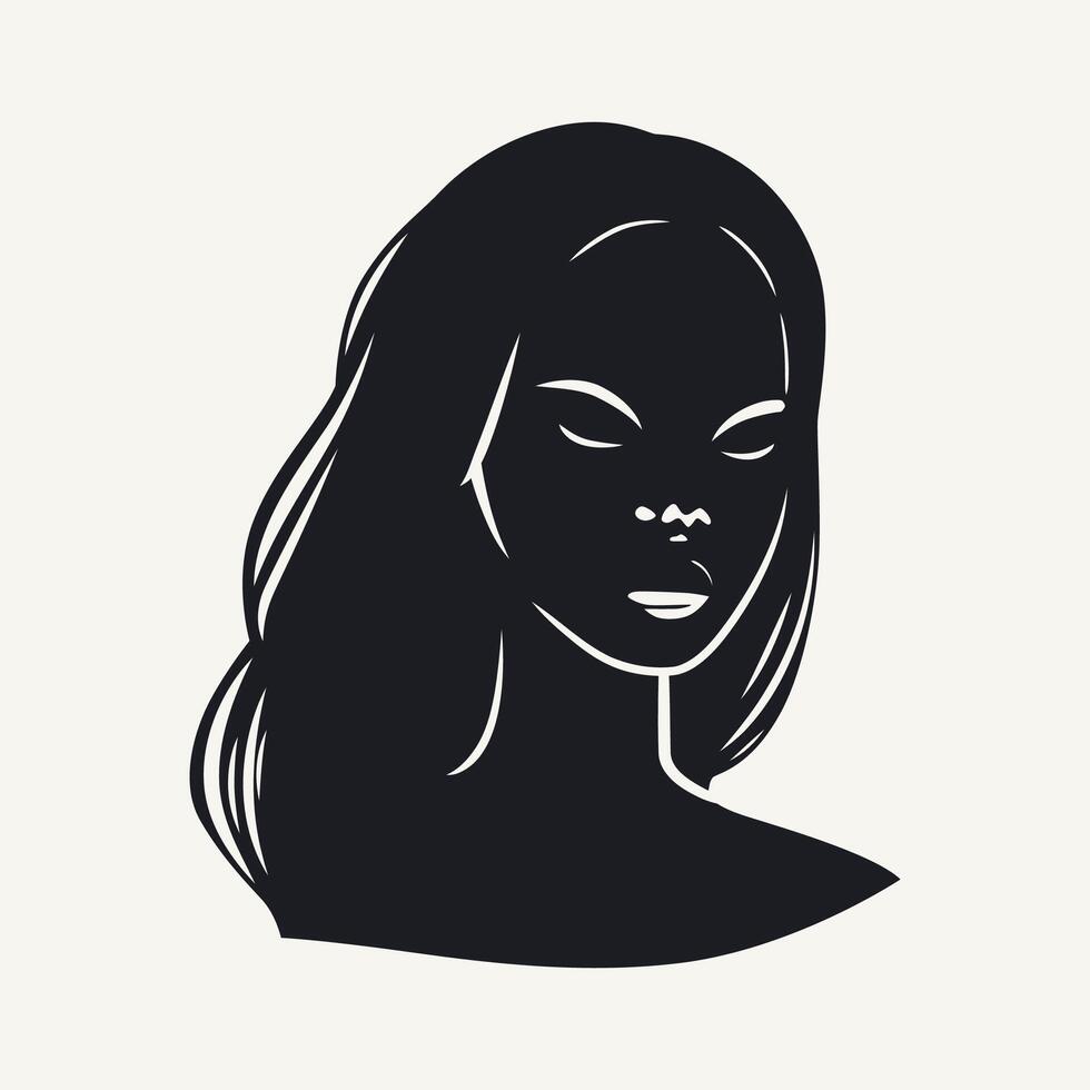 silhuett av en kvinna med lång hår. vektor illustration.