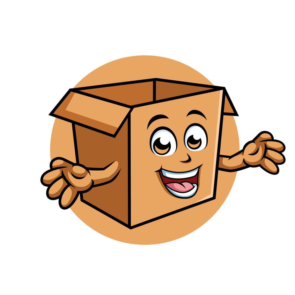 Karton Box Karikatur Charakter überraschend Pose glücklich Maskottchen Vektor Illustration Clip Art