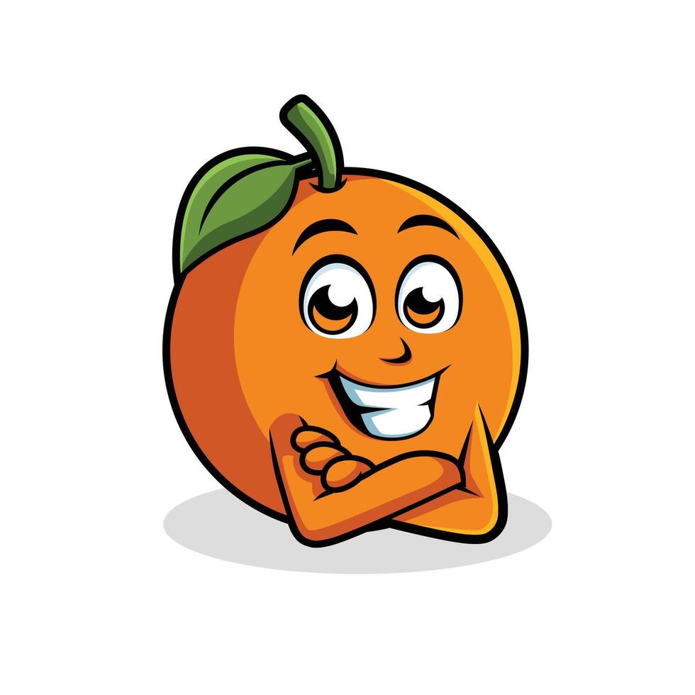 Orange Karikatur Charakter Kreuz Arm glücklich Maskottchen Vektor Illustration Clip Art