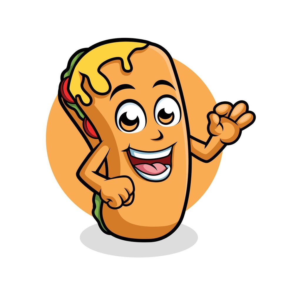 Taco rollen Karikatur Charakter zeigen in Ordnung Zeichen glücklich Maskottchen Vektor Illustration Clip Art