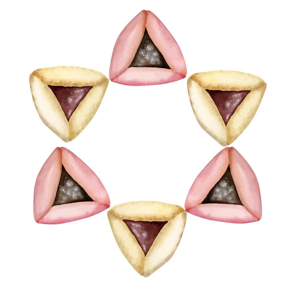 purim runden Rahmen von dreieckig hamantaschen Kekse minimalistisch Vorlage Vektor Illustration