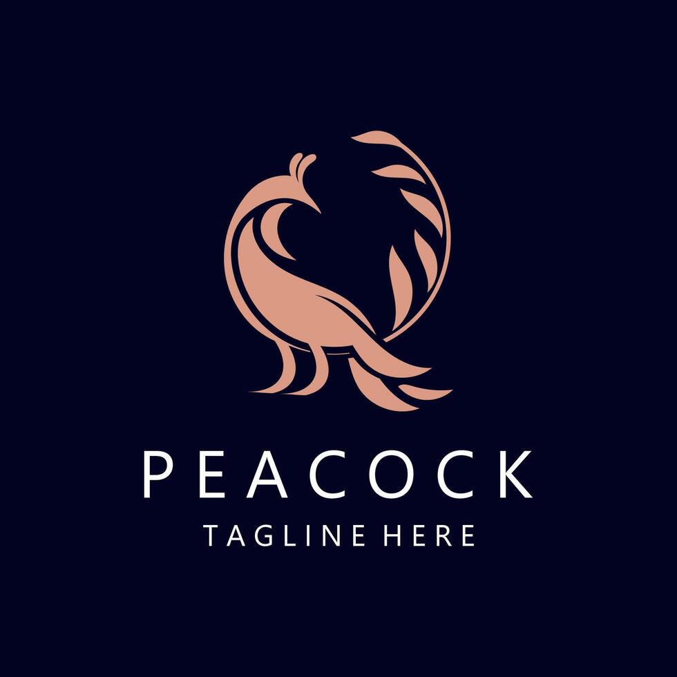 peacock line art elegant guld färg logotyp ikon design mall platt vektorillustration vektor