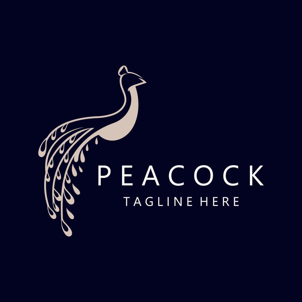 peacock line art elegant guld färg logotyp ikon design mall platt vektorillustration vektor