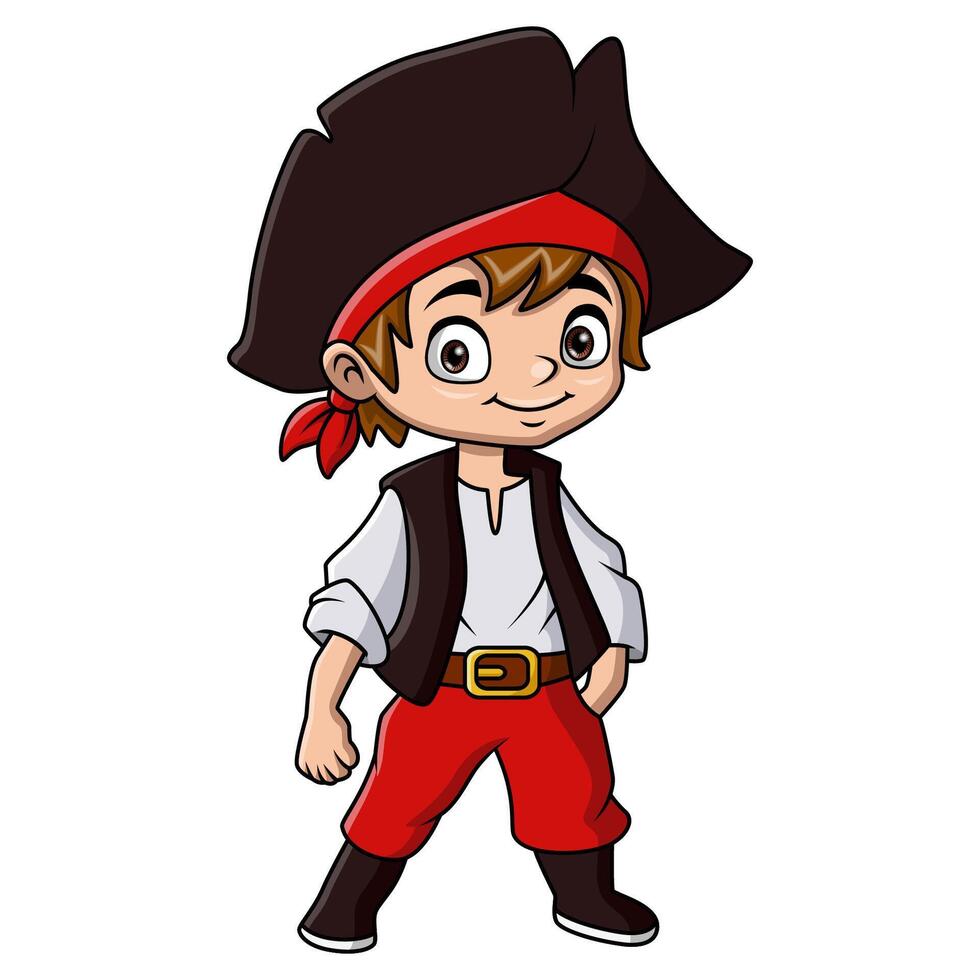 söt pirat pojke tecknad serie på vit bakgrund vektor