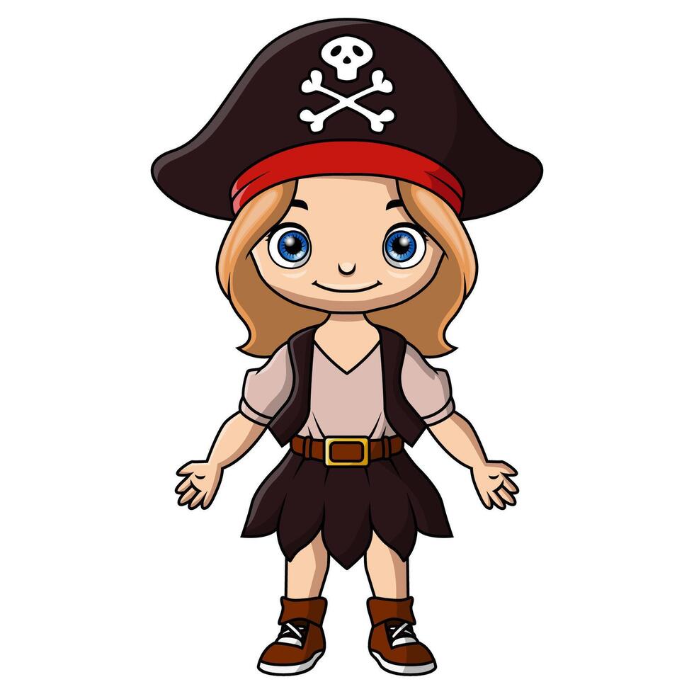 söt pirat flicka tecknad serie på vit bakgrund vektor