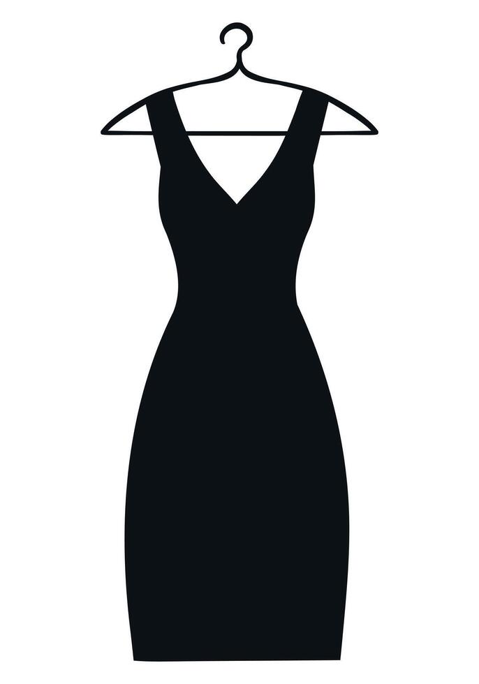 schwarz Cocktail Kleid, klassisch Silhouette. Vektor. Illustration zum Logo Design von ein Kleidung speichern, Damen Boutique. ein Symbol von Weiblichkeit, Schönheit, Mode, Attraktivität. vektor