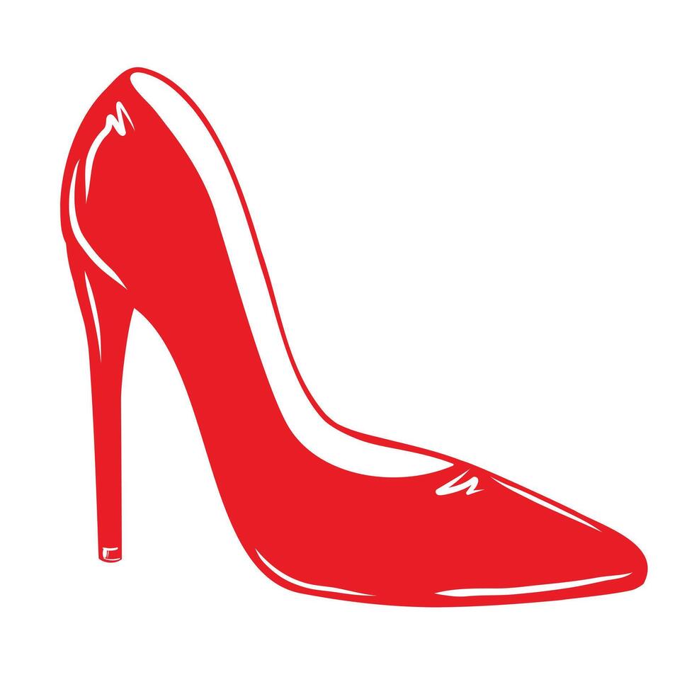 hoch Hacke Schuh Symbol. Symbol von elegant rot Damen Schuhe. Vektor Illustration. Symbol von Schönheit, Weiblichkeit, Attraktivität auf ein Weiß Hintergrund.