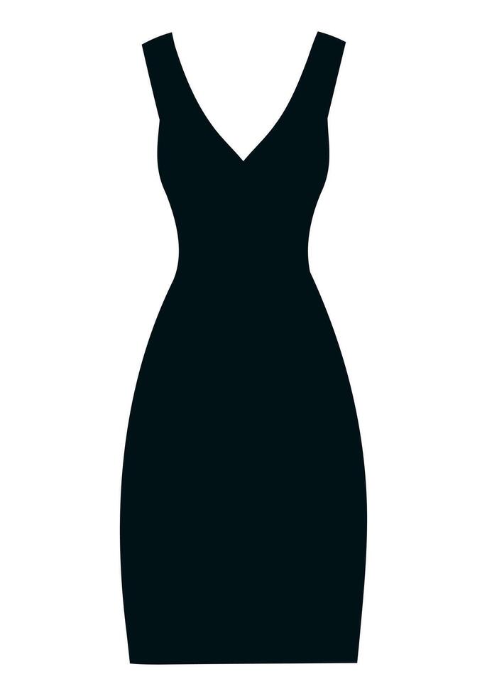 schwarz Cocktail Kleid, klassisch Silhouette. Vektor. Illustration zum Logo Design von ein Kleidung speichern, Damen Boutique. ein Symbol von Weiblichkeit, Schönheit, Mode, Attraktivität. vektor