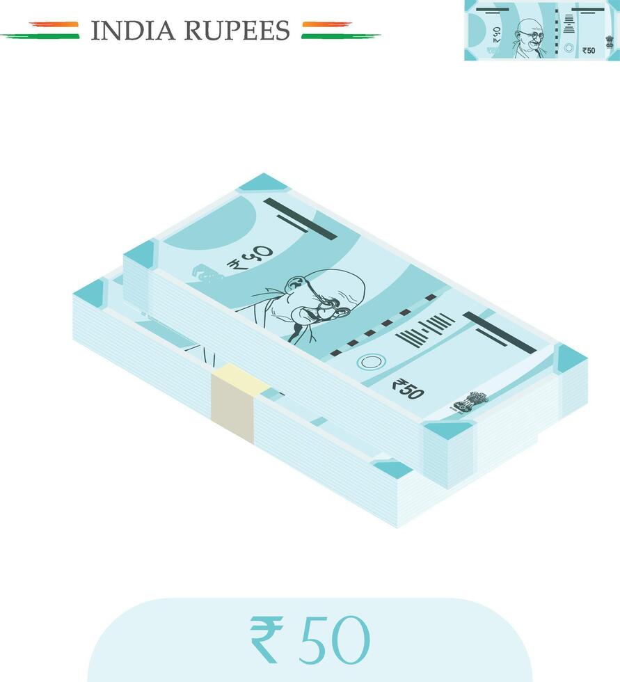 Indien Währung Rupien 50 Anmerkungen vektor