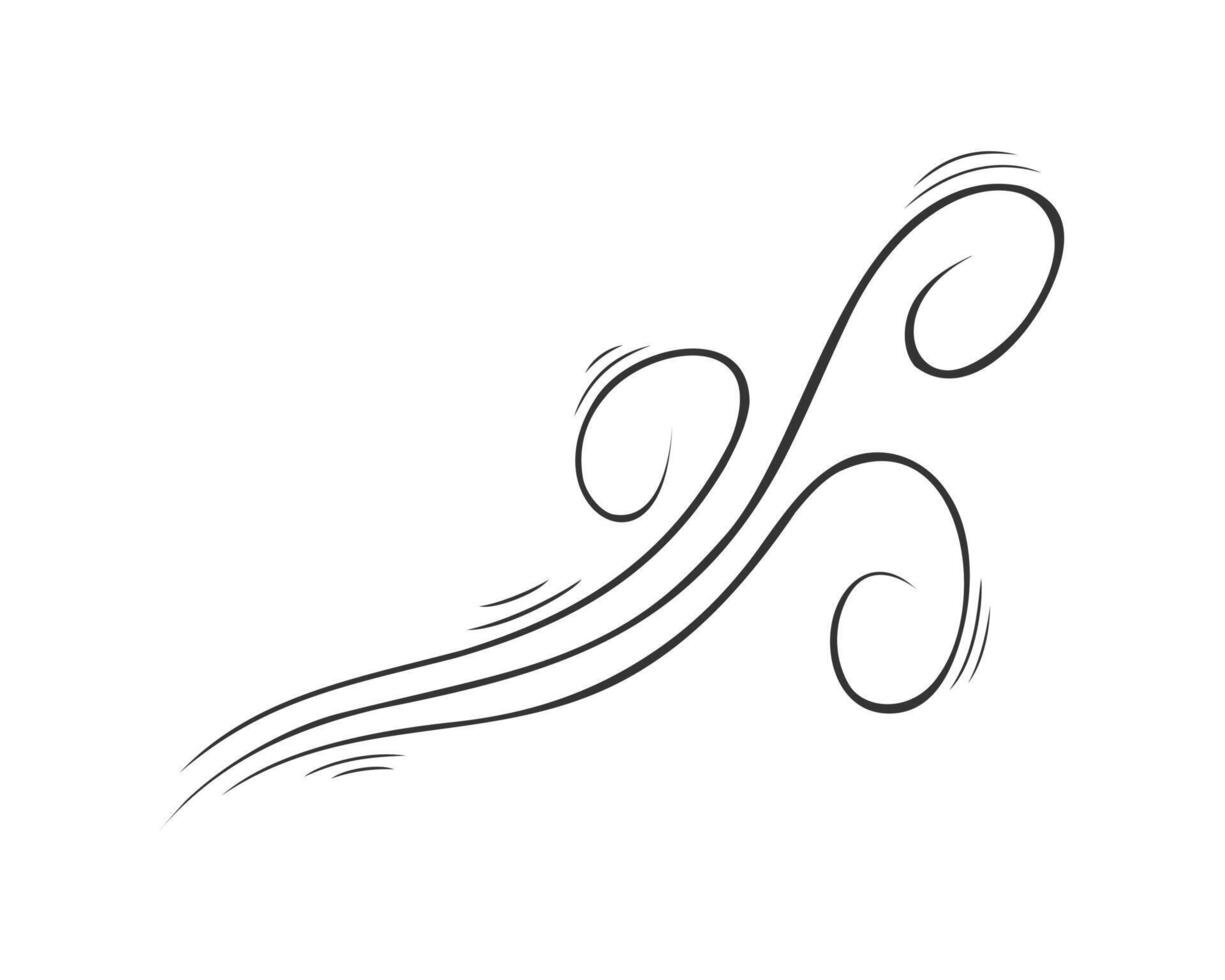 Wind Schlag Symbol im Gekritzel Stil. Hand gezeichnet Piktogramm von Welle, Luft fließen oder Böe. gebogen Ornament skizzieren vektor