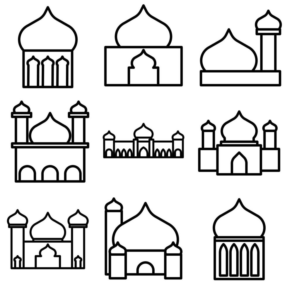 einstellen von Moschee Symbol im Linie Stil. Vektor Illustration