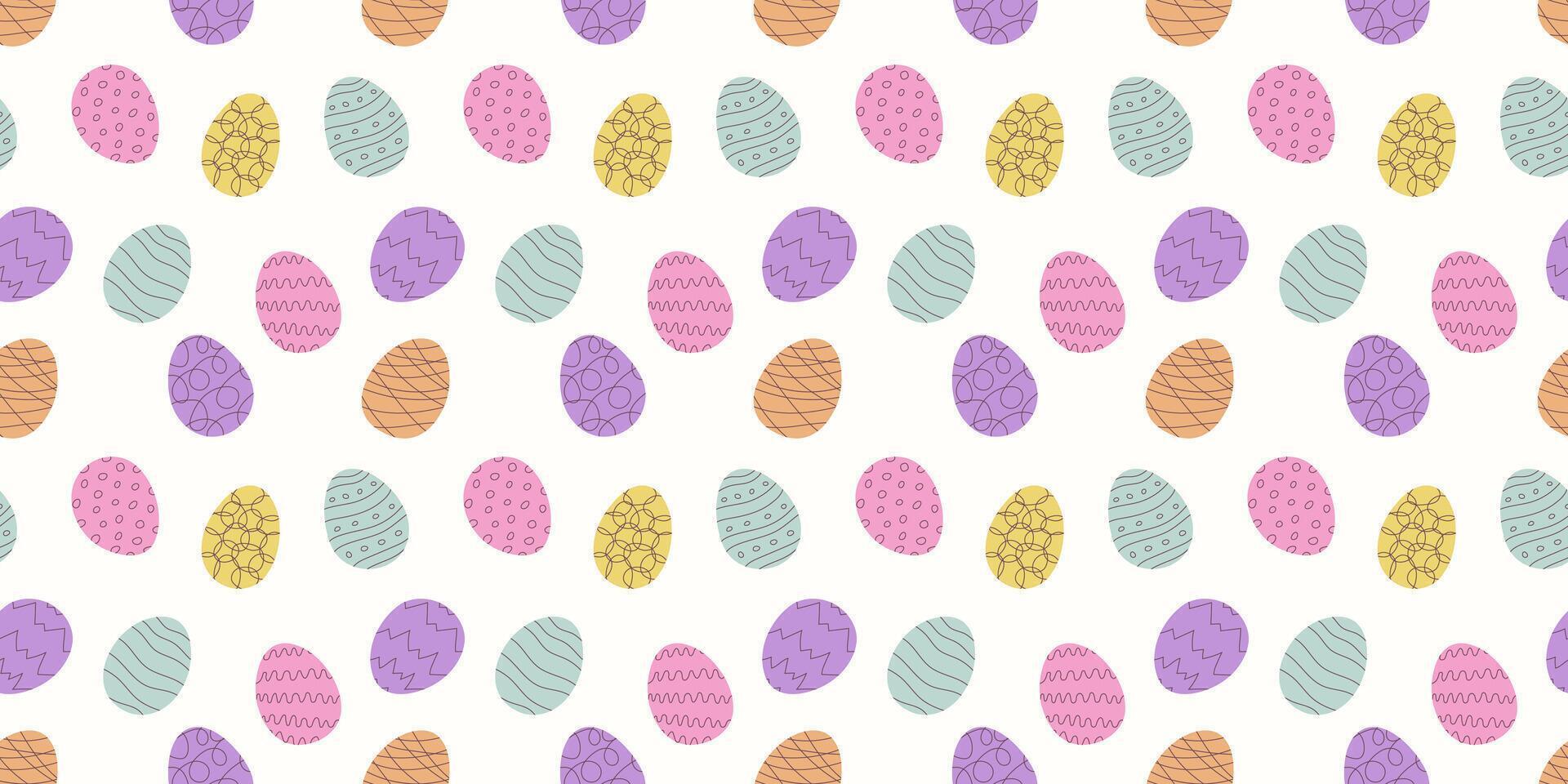Ostern nahtlos Muster mit Hand gezeichnet Urlaub Eier. Gekritzel minimalistisch Design zum Hintergrund, Gruß Karten oder Verpackung. Vektor endlos Illustration im Pastell- Sanft Farben.