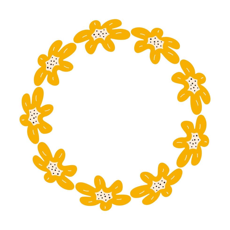 blommig vår minimalistisk krans med kopia Plats. hand dragen ram med gul blommor. platt sommar dekoration element för inbjudan kort affischer. vektor