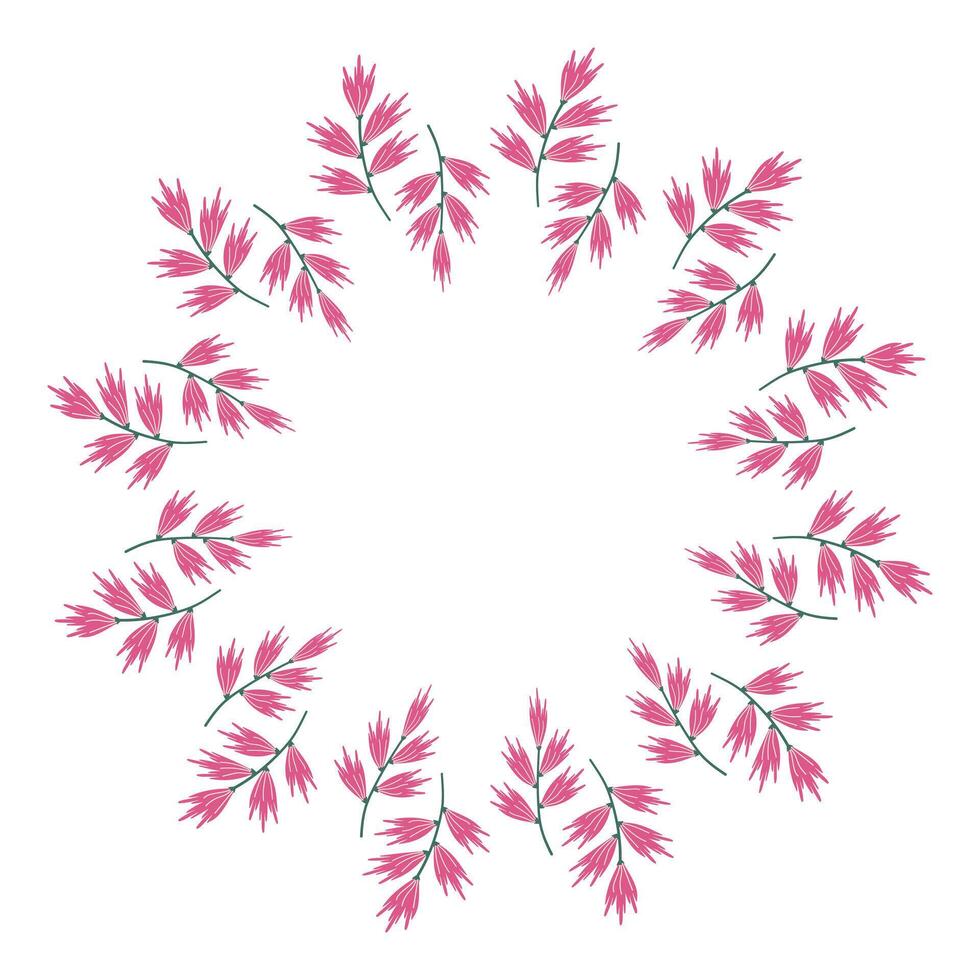 Star Hand gezeichnet Blumen- Rahmen oder Rand mit Platz Text, Zitat oder Logo im eben Stil. Gekritzel Kranz gemacht von Rosa Frühling Blumen im Kreis. minimalistisch botanisch Element auf Hintergrund mit Kopieren Raum. vektor