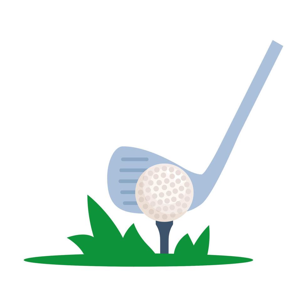 Golf Ball auf Sockel und Golf Verein schließen hoch. ein Weiß Golf Ball. Vektor Illustration.