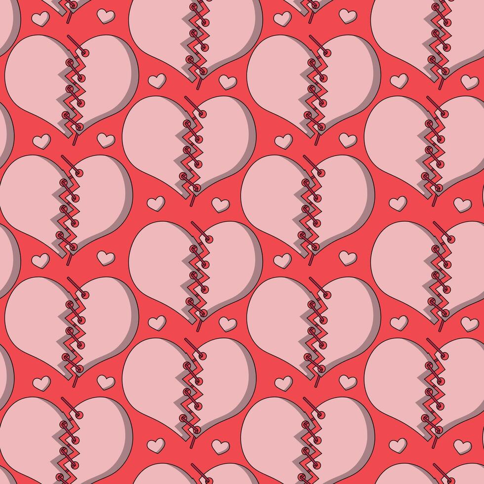 nahtlos Muster mit gebrochen Herz in Verbindung gebracht durch Fäden vektor