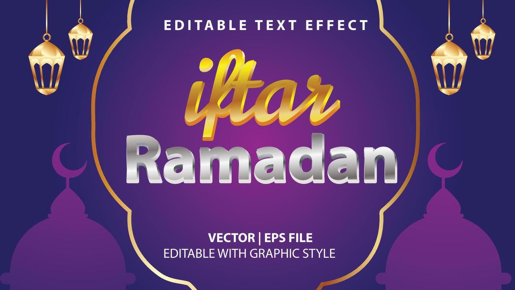 redigerbar text effekt iftar ramadan guld och arabicum dekoration med 3d font begrepp vektor