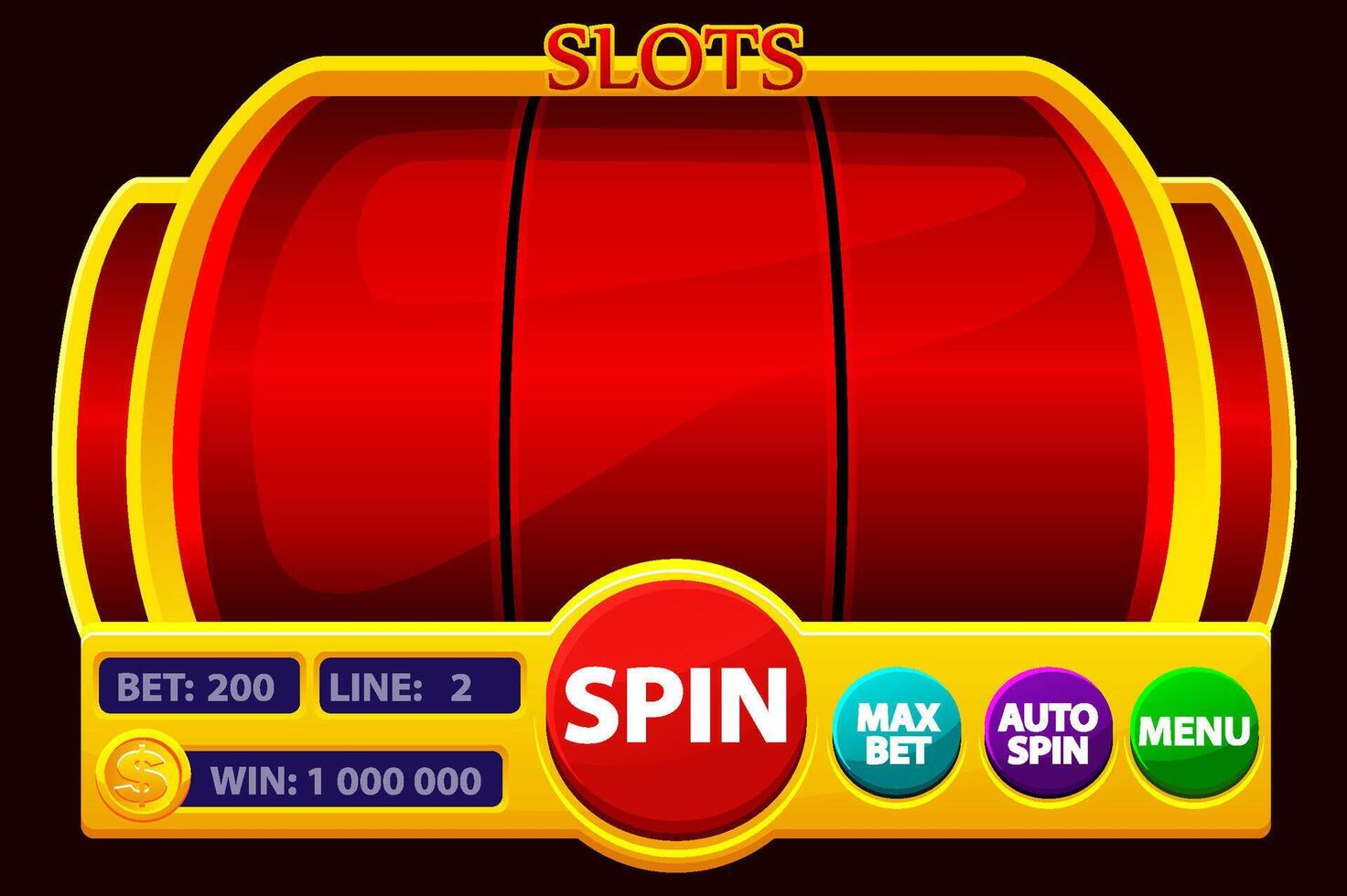 Slot Maschine Vektor. golden und rot Glücklich leeren Schlüssel Maschine. rotieren Rad. Kasino Jackpot. Glücksspiel Vermögen Illustration vektor
