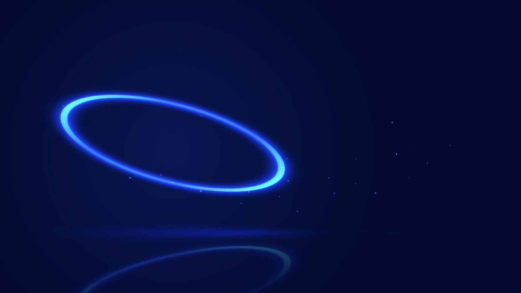 neon cirkel på en mörk blå bakgrund med reflexion och gnistor. vektor illustration.