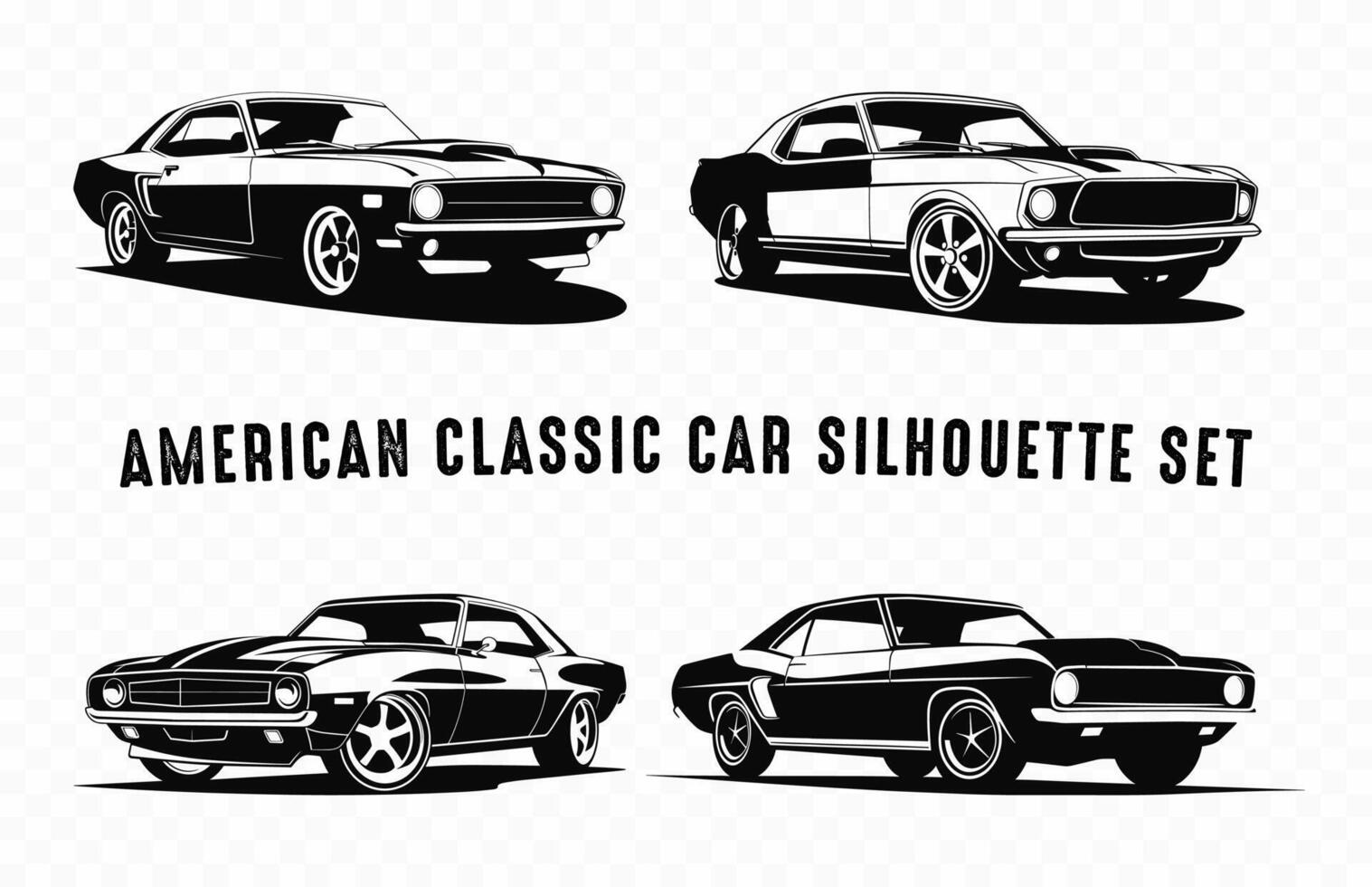 amerikan klassisk bilar skiss vektor uppsättning, årgång gammal stil bil silhuett illustration