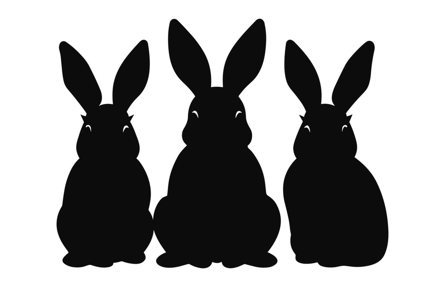 tre kanin vänner är Sammanträde silhuett, påsk kanin svart vektor isolerat på en vit bakgrund