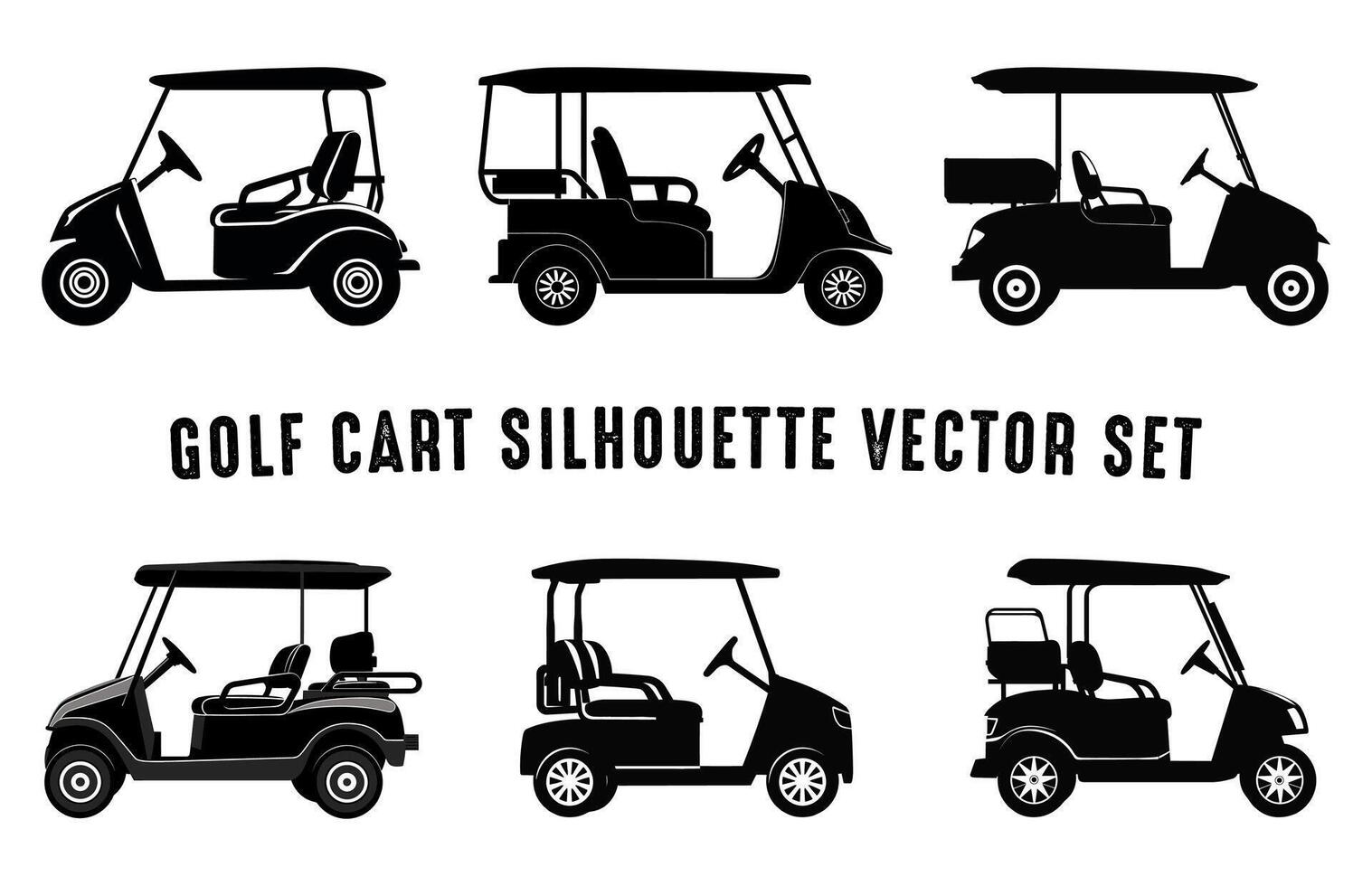 Golf Wagen Silhouette Vektor bündeln, einstellen von Verein Auto Fahrzeug schwarz Silhouetten