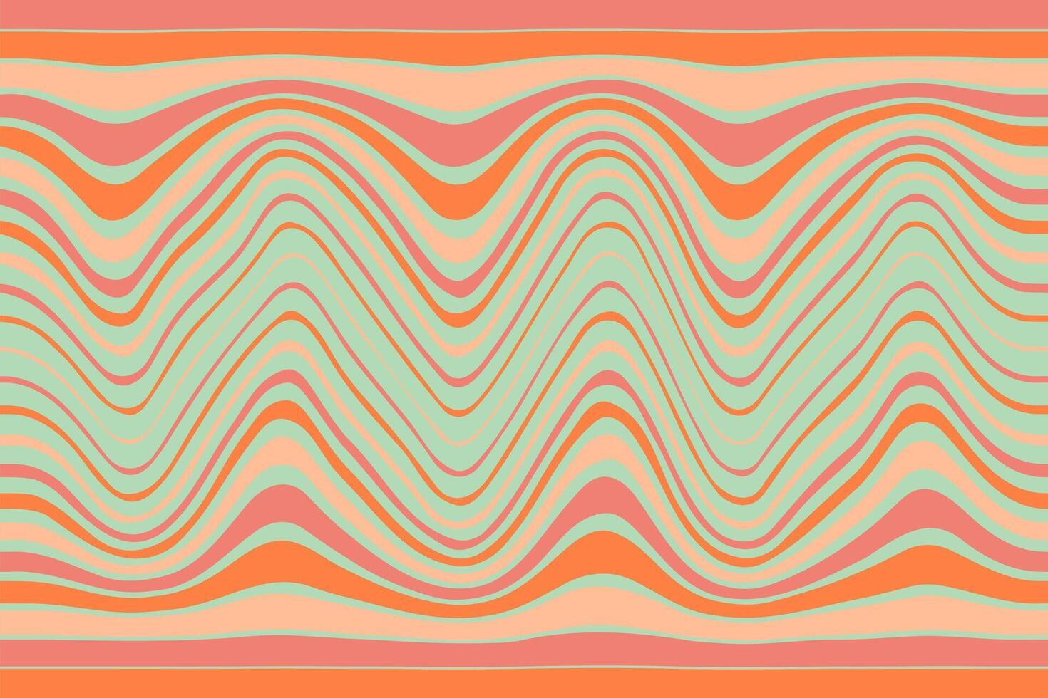 häftig dynamisk sömlös retro vågor. psychedelic ljus vågig bakgrund i 70s stil. aprikos, rosa, korall, oliv grön Färg. retro hippie bakgrund. vektor illustration.