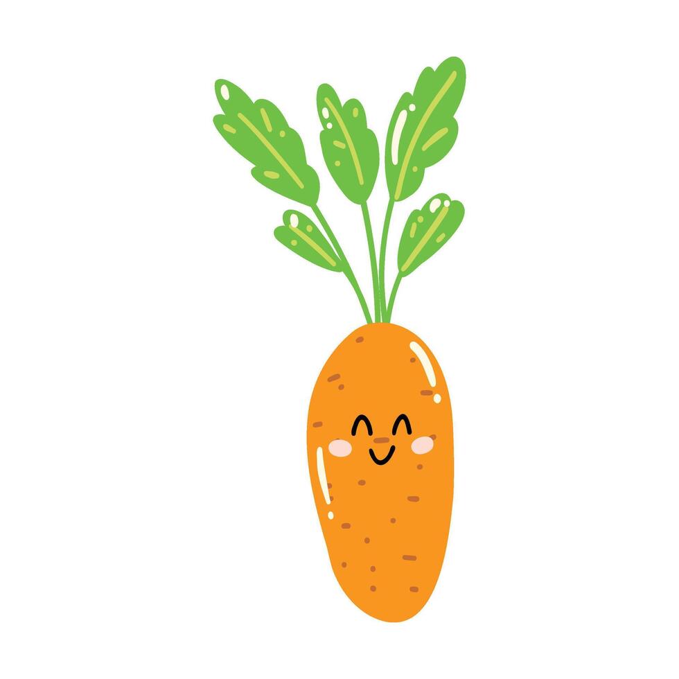 süß Hand gezeichnet Karotte lächelnd. kawaii komisch Gemüse Charakter zum Kinder vektor