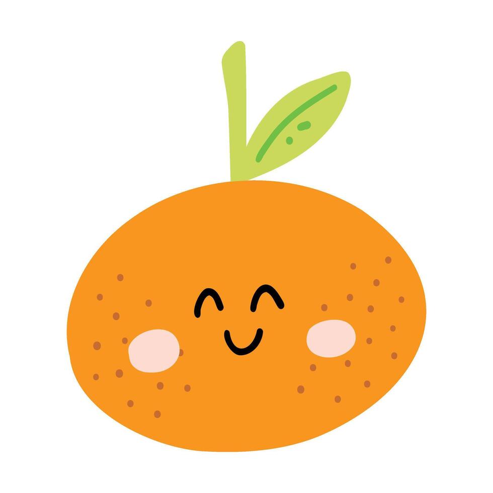 söt hand dragen orange leende. söt rolig frukt karaktär för ungar. vektor