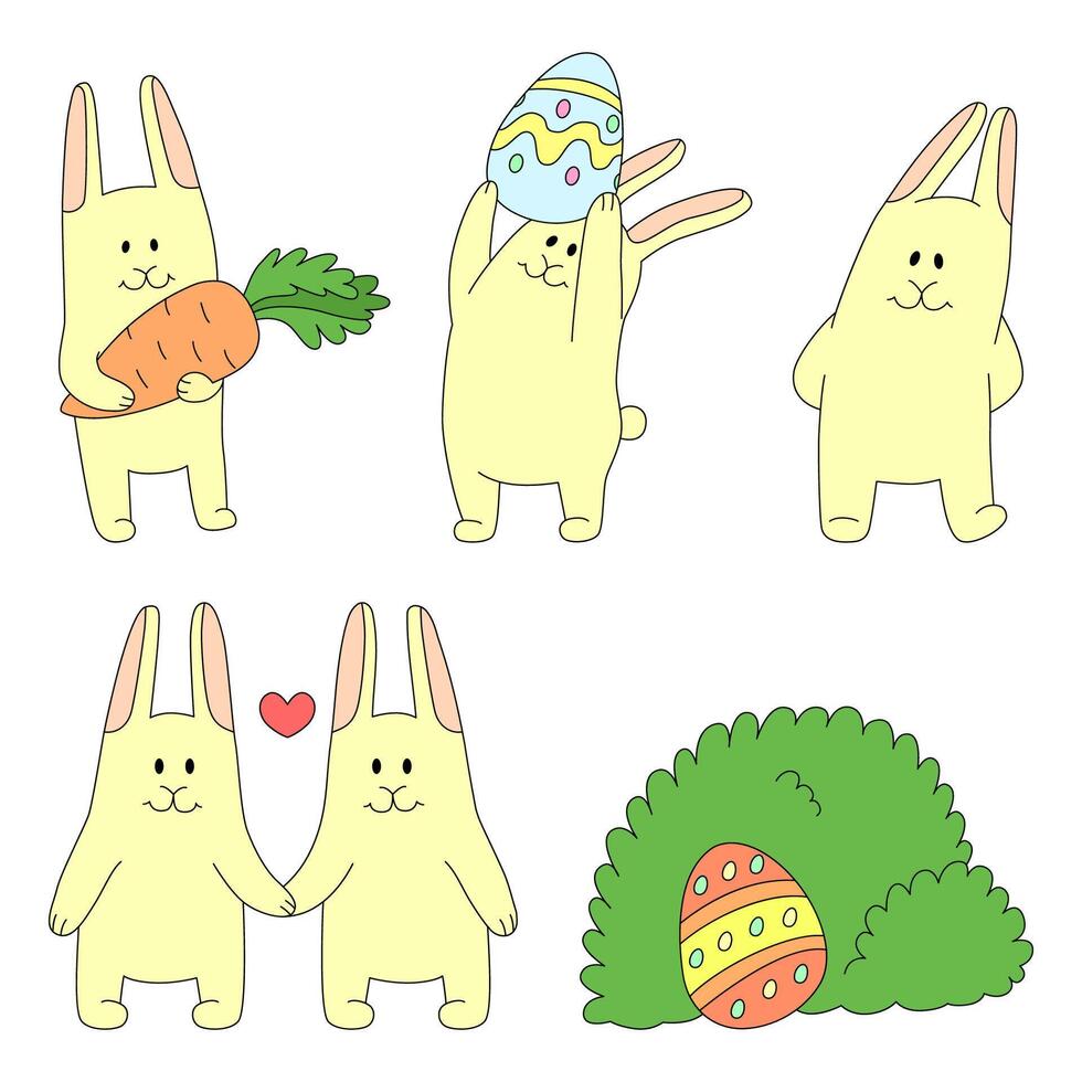 Ostern Hase Vektor Illustration Satz. Karikatur Stil