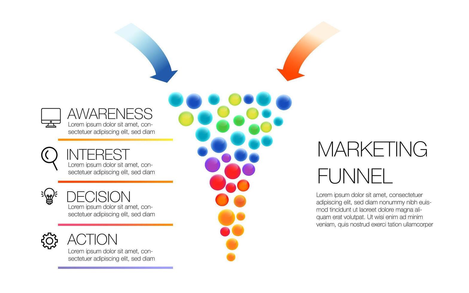 Design Vorlage, Trichter Marketing Infografik 4 Schritte und Symbol von Digital Marketing Konzept vektor