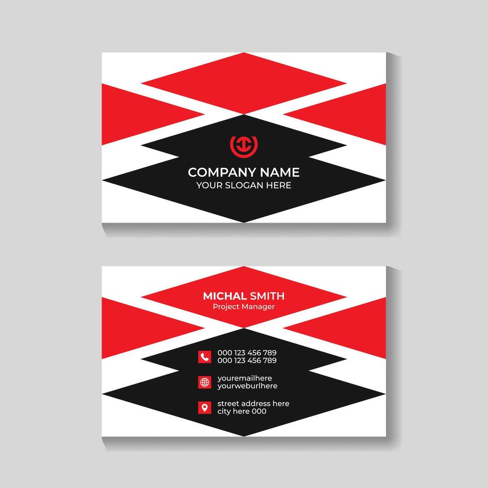 korporativ modern rot und schwarz Geschäft Karte Design Vorlage vektor