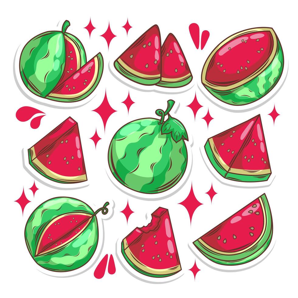 Wassermelone Obst Karikatur. Hand zeichnen Sammlung Kunst vektor