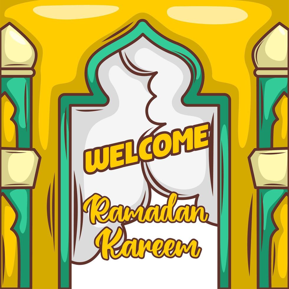 Ramadan Mubarak Banner Flyer. Gruß Karte zum traditionell Muslim Urlaub glücklich Feier. islamisch Gruß Poster. Vektor Illustration.
