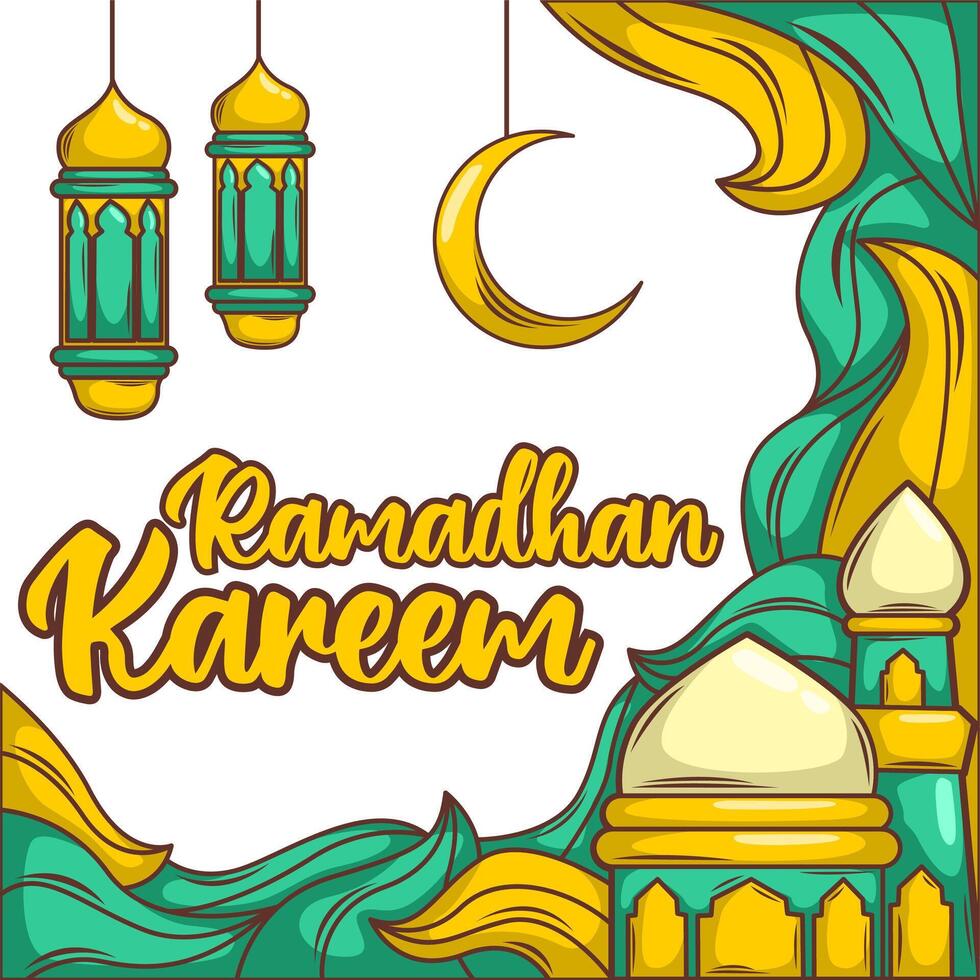 Ramadan Mubarak Banner Flyer. Gruß Karte zum traditionell Muslim Urlaub glücklich Feier. islamisch Gruß Poster. Vektor Illustration.