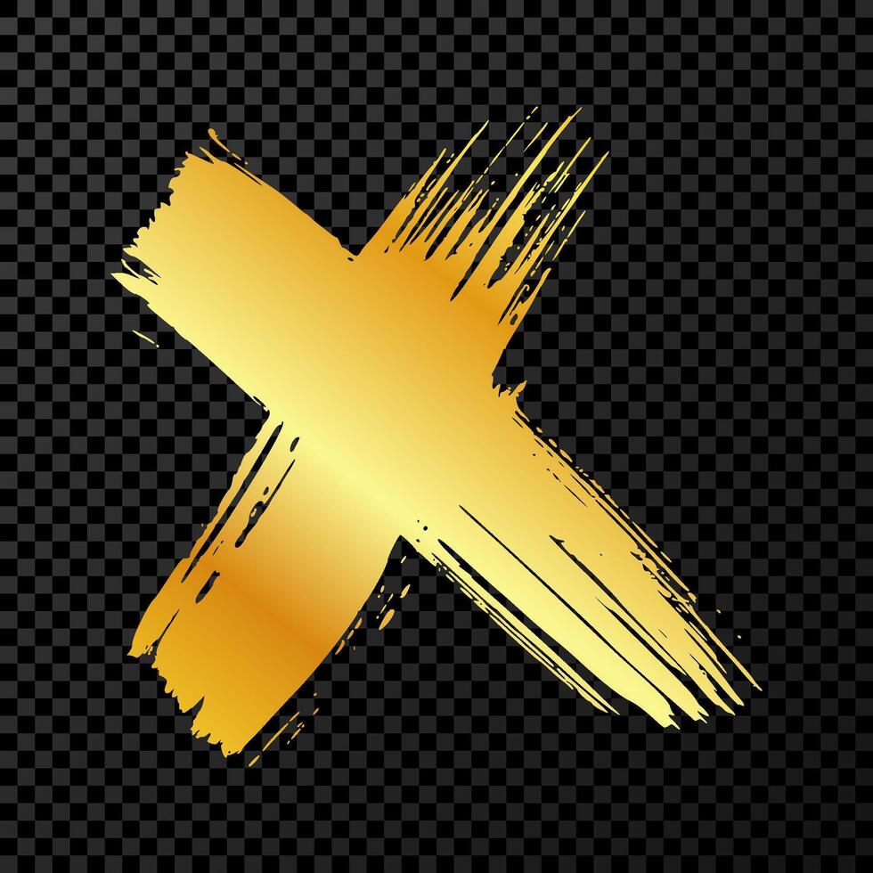 Gold Hand gezeichnet Kreuz Symbol vektor