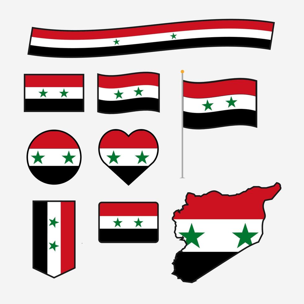 Syrien Flagge einstellen Sammlung Vektor Illustration isoliert auf Weiß Hintergrund