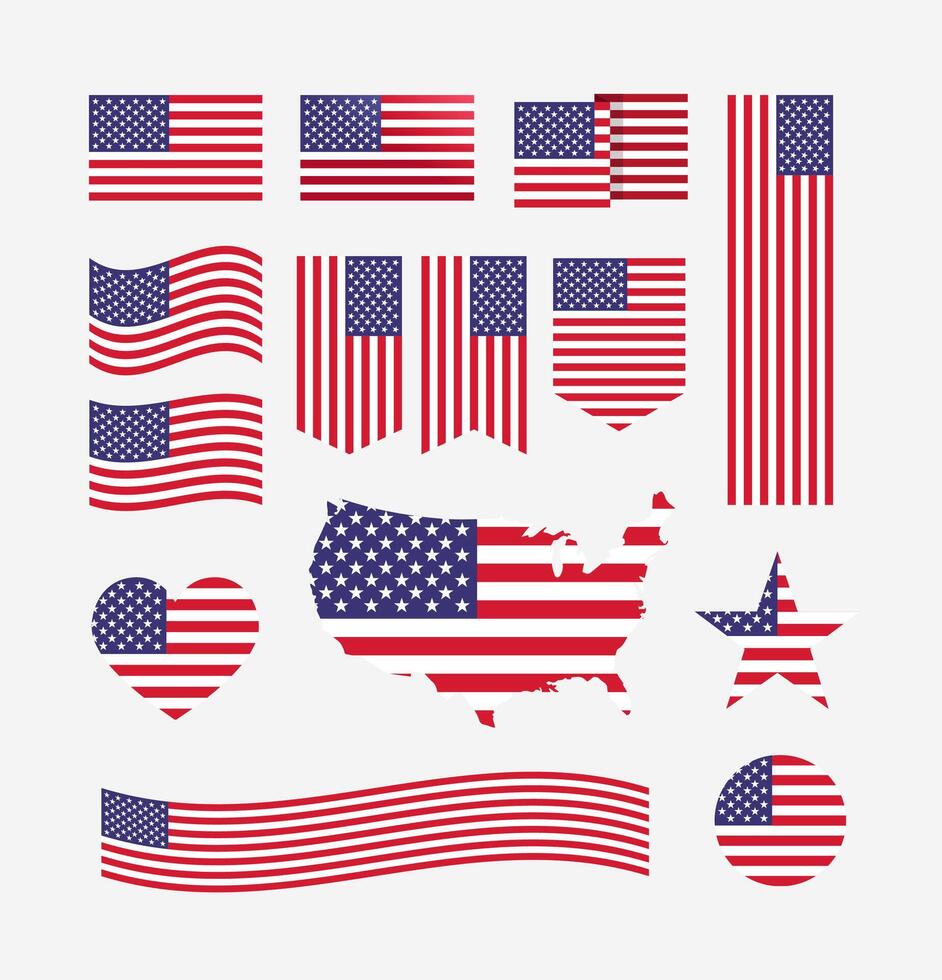 amerikanisch Flagge Sammlung Vektor Illustration. USA Flagge Vektor