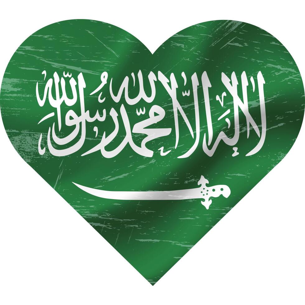 Saudi Arabien Flagge im Herz gestalten Grunge Jahrgang. Saudi Arabien Flagge Herz. Vektor Flagge, Symbol.