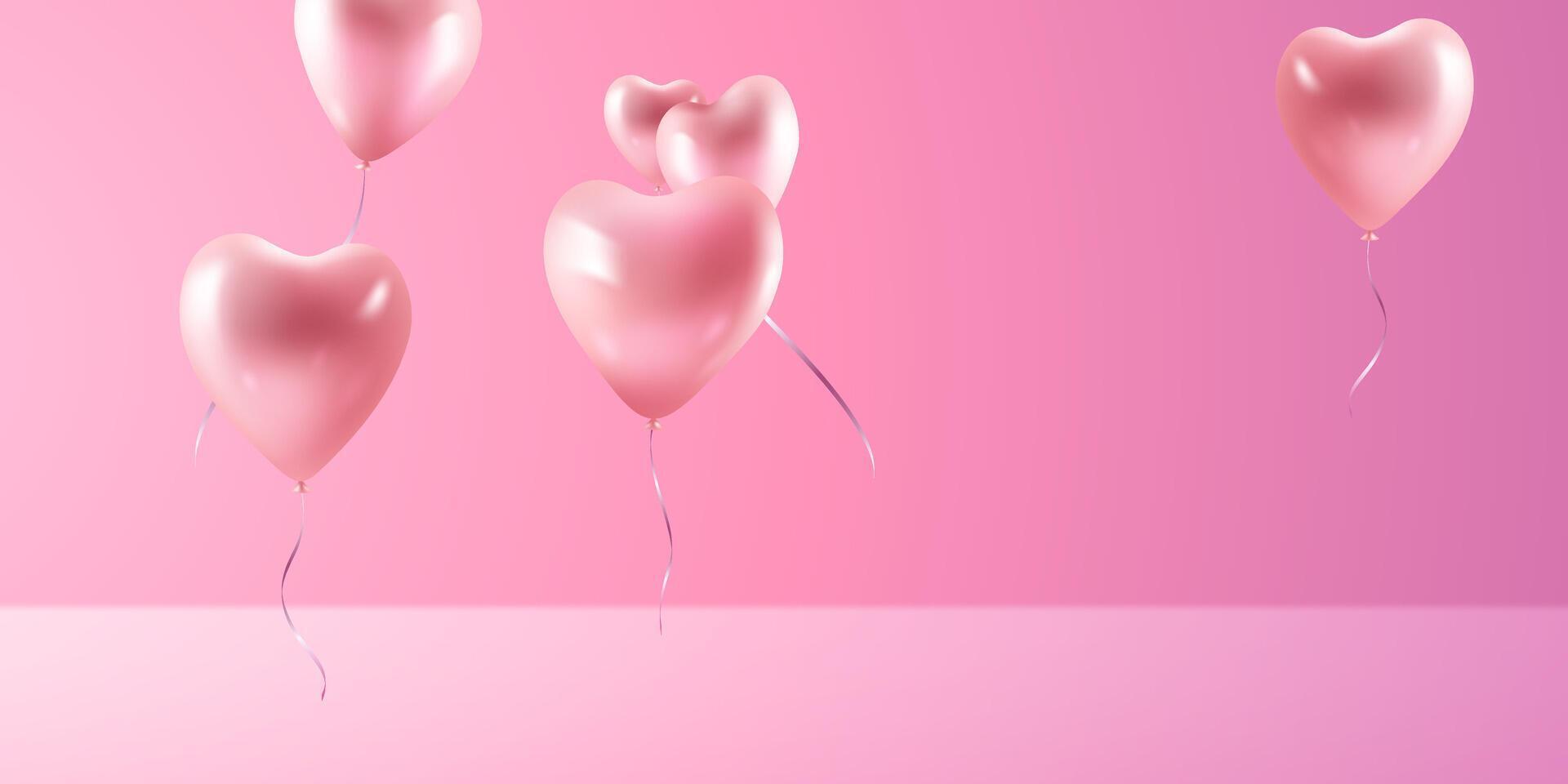 glücklich Valentinstag Tag Poster oder Gutschein Design. mit Herz Luftballons auf ein schön Hintergrund, Vektor Illustration