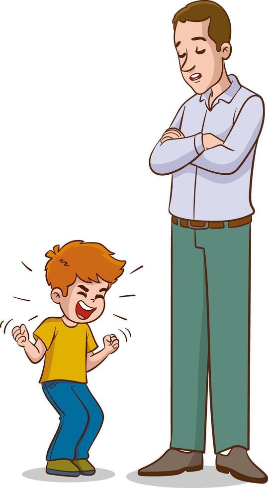 Vater und Sohn haben ein Streit. Vektor Illustration im Karikatur Stil.