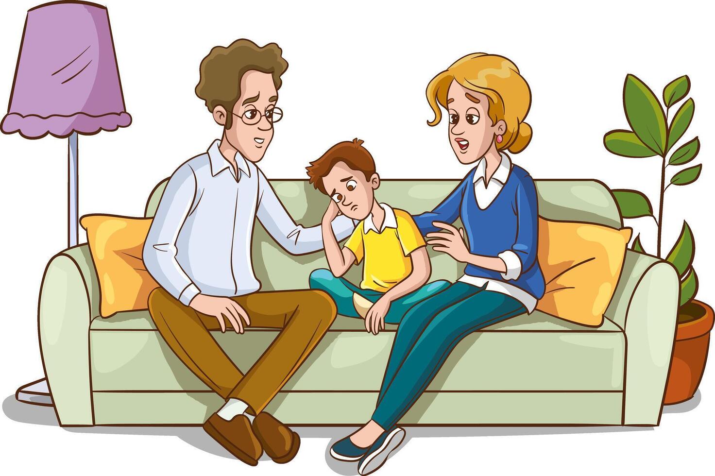 Vater und Mutter Komfort Kinder.traurig Sohn und Tochter Weinen und Gefühl trauriger.Vektor Illustration vektor