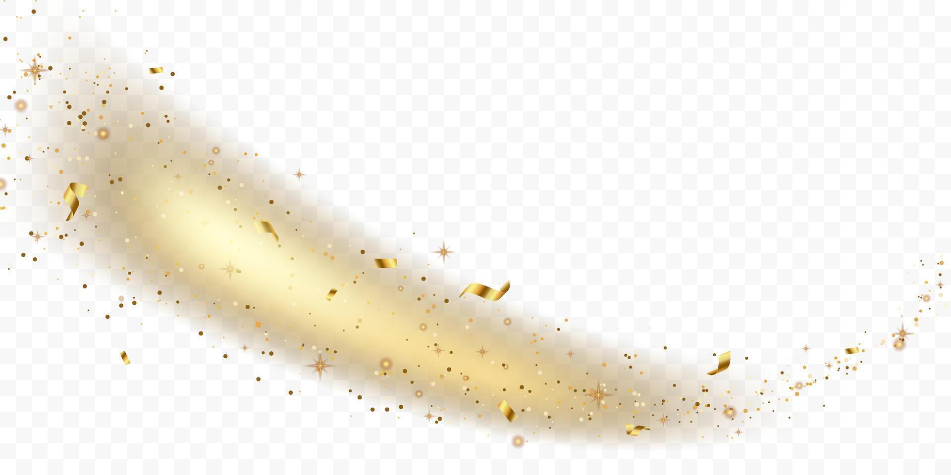 gyllene konfetti och sicksack- band faller från ovan banderoll, glitter vektor