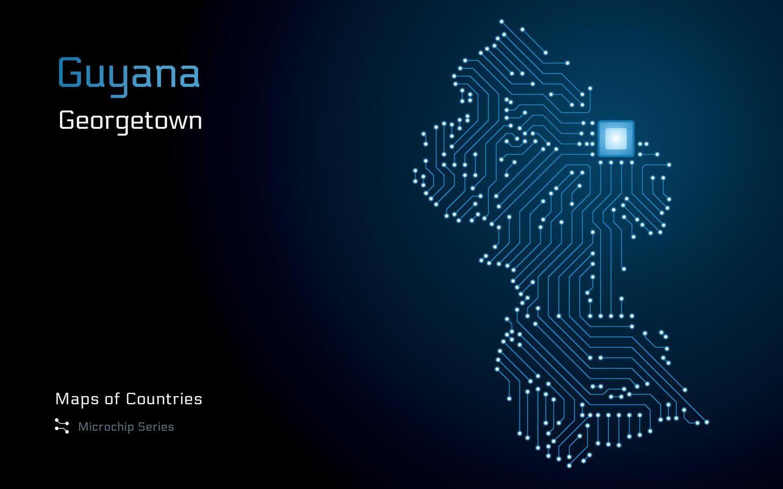 guyana Karta med en huvudstad av georgetown visad i en mikrochip mönster med processor. e-förvaltning. värld länder vektor Kartor. mikrochip serier